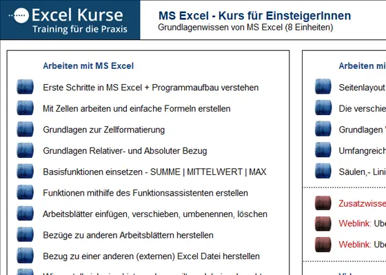 Kursunterlagen für MS Excel Kurs EinsteigerInnen