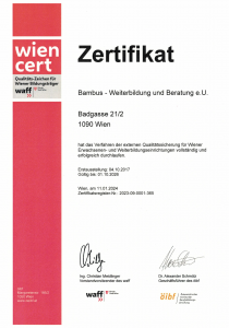 wiencert-Zertifikat Bambus - Weiterbildung und Beratung e.U.