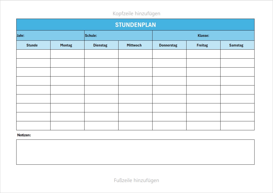 Stundenplan | Excel Vorlage zum Herunterladen