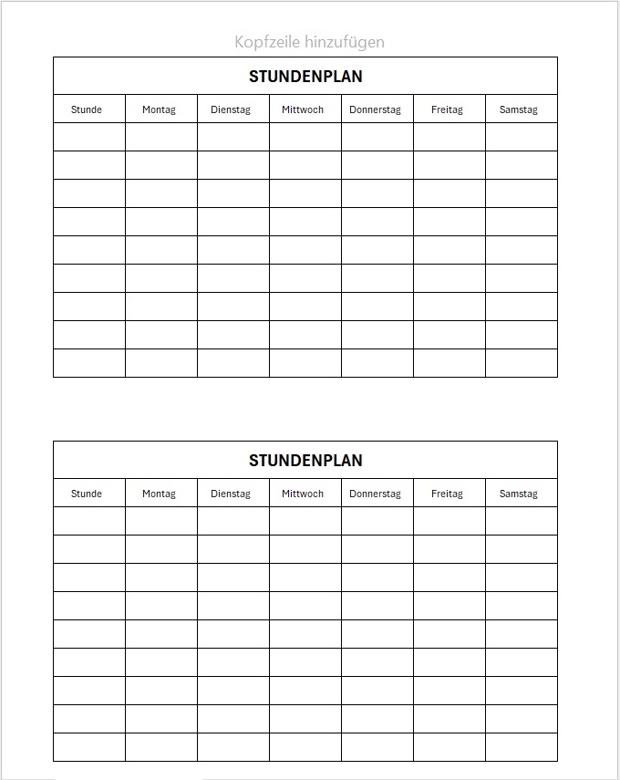 Stundenplan | Excel Vorlage zum Herunterladen