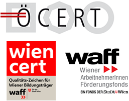 3 Logos: Öcert, wienCert und waff. Wir sind ein anerkannter Bildungsträger